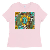 Bubblegum Pink western cactus with sunflowers and turquoise tumbler tbs Ladies Tee - TumblerDesignByShophia