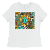 White western cactus with sunflowers and turquoise tumbler tbs Ladies Tee - TumblerDesignByShophia
