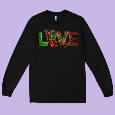 Christmas Boots Love Long Sleeve Tee Designed By Ranaportraitstore