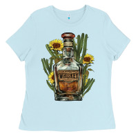 Baby Blue Western whiskey bottle Ladies Tee - HowdyJamesFarm
