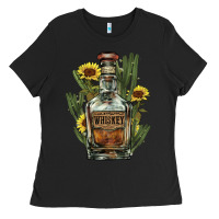 Black Western whiskey bottle Ladies Tee - HowdyJamesFarm