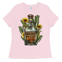 Bubblegum Pink Western whiskey bottle Ladies Tee - HowdyJamesFarm
