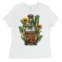 White Western whiskey bottle Ladies Tee - HowdyJamesFarm