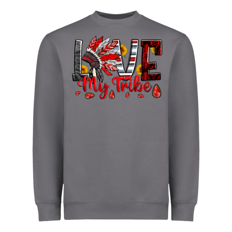 Red Black Grey White Love My Tribe Indian Headdres Heavyweight Sweatshirt by Artiststas | Teevron