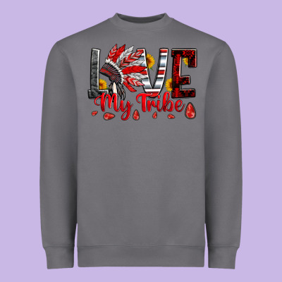 Red Black Grey White Love My Tribe Indian Headdres Heavyweight Sweatshirt Designed By Artiststas