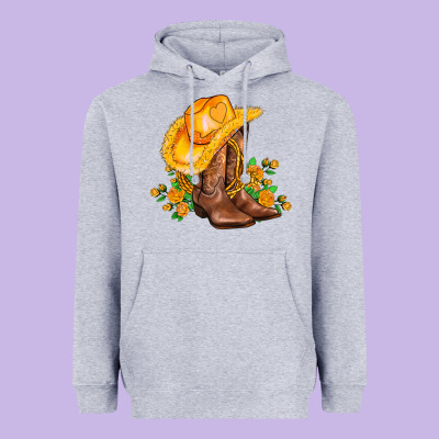 Yellow  Cowgirl And Roses Heavyweight Hoodie Designed By Adodesignshop