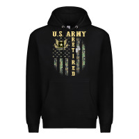 Black US ARMY Retired  Distressed American Flag Patriotic Premium Hoodie - longCreatives