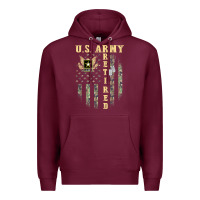 Burgundy US ARMY Retired  Distressed American Flag Patriotic Premium Hoodie - longCreatives