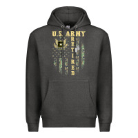 Charcoal Heather US ARMY Retired  Distressed American Flag Patriotic Premium Hoodie - longCreatives