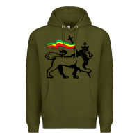 Army Green Rasta Lion of Judah Rastafarian Reggae Lion and Christian Premium Hoodie - longCreatives
