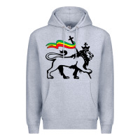 Heather Grey Rasta Lion of Judah Rastafarian Reggae Lion and Christian Premium Hoodie - longCreatives
