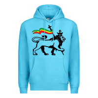 Ocean Blue Rasta Lion of Judah Rastafarian Reggae Lion and Christian Premium Hoodie - longCreatives