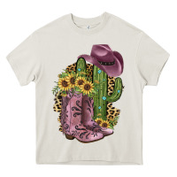 Cream Pink Cowboy Boots Heavy Core Tee - JahusDesignShop
