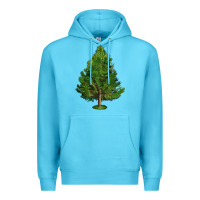 Ocean Blue White Pine Tree Illustrations Premium Hoodie - LillyAllenDesigns