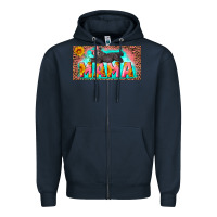 Navy mama with baby bear and leopard license plate Zipper Hoodie - Artiststas