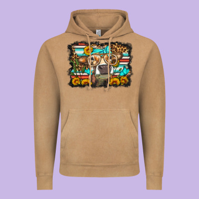 Sunflower Cow Olivia Vintage Hoodie Designed By Oliviacreatesart