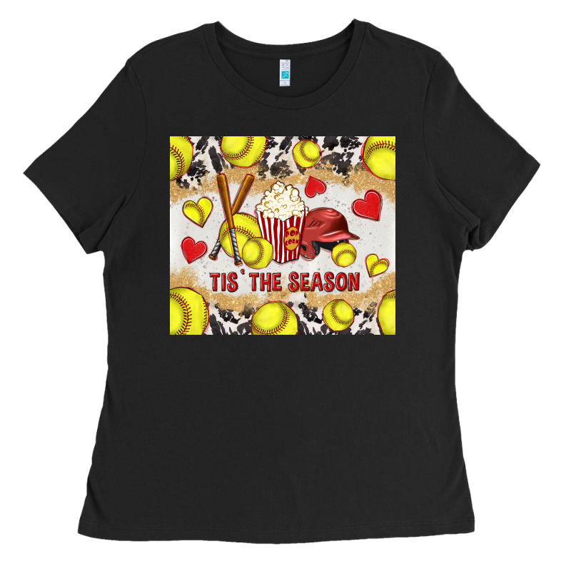 Tis' The Season Softball With Cowhide Tumbler Tbs Ladies Tee by TumblerDesignByShophia | Teevron