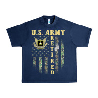 Navy US ARMY Retired  Distressed American Flag Patriotic Urban Heavy Tee - longCreatives