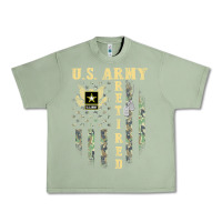 Oil Green US ARMY Retired  Distressed American Flag Patriotic Urban Heavy Tee - longCreatives