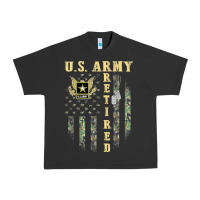 Pigment Black US ARMY Retired  Distressed American Flag Patriotic Urban Heavy Tee - longCreatives