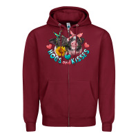 Burgundy hogs and kisses pigs Zipper Hoodie - Artiststas