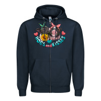 Navy hogs and kisses pigs Zipper Hoodie - Artiststas