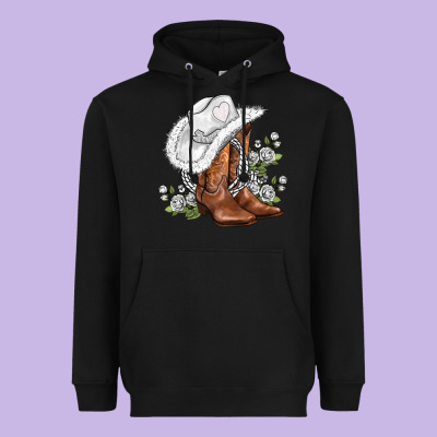 White  Cowgirl  And Roses Heavyweight Hoodie Designed By Adodesignshop