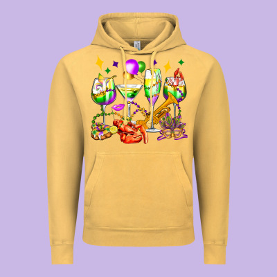 Mardi Gras Wine Glasses Olivia Vintage Hoodie Designed By Oliviacreatesart