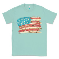 Seafoam American flag with leopard Classic Tee - HowdyJamesFarm
