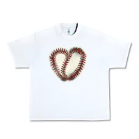 White Baseball ball heart Urban Heavy Tee - HowdyJamesFarm