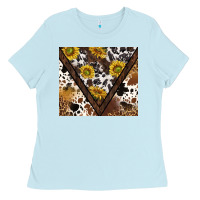 Baby Blue western sunflowers and cowhide tumbler tbs Ladies Tee - TumblerDesignByShophia