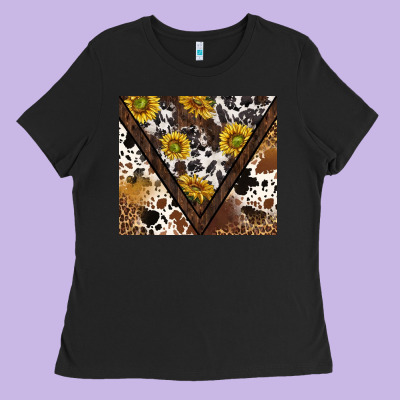 Western Sunflowers And Cowhide Tumbler Tbs Ladies Tee Designed By Tumblerdesignbyshophia