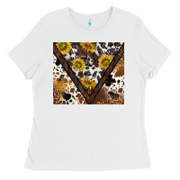 White western sunflowers and cowhide tumbler tbs Ladies Tee - TumblerDesignByShophia