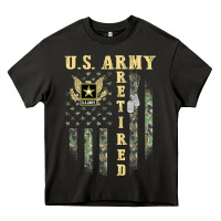 Asphalt US ARMY Retired  Distressed American Flag Patriotic Heavy Core Tee - longCreatives
