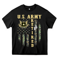 Black US ARMY Retired  Distressed American Flag Patriotic Heavy Core Tee - longCreatives