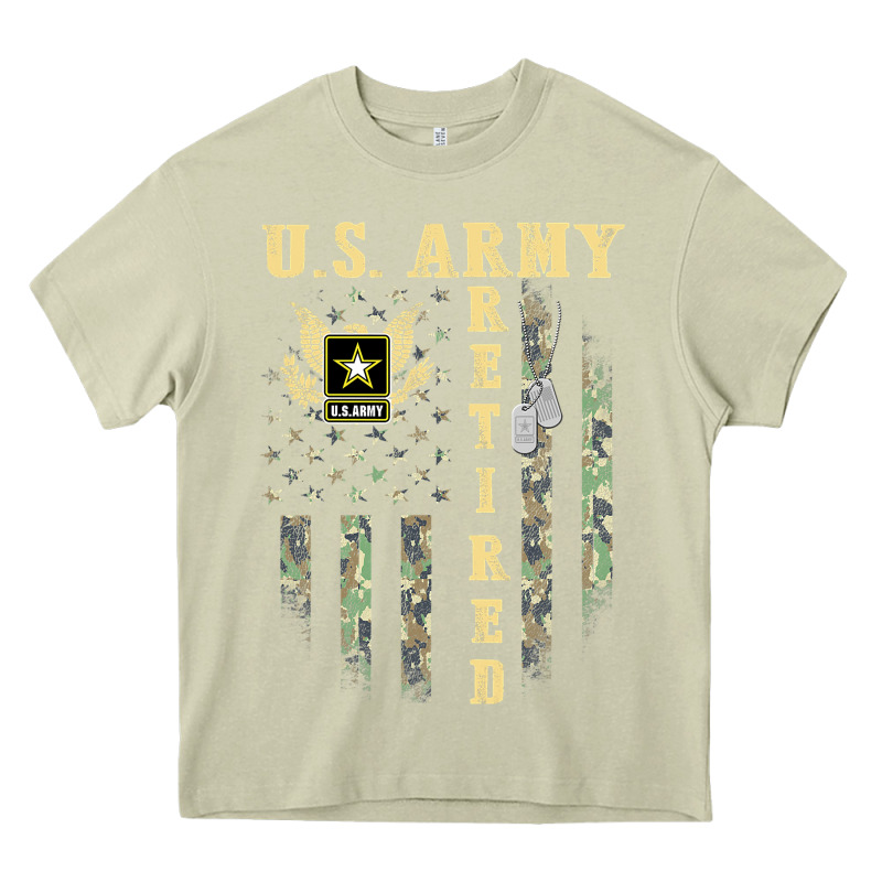 Us Army Retired  Distressed American Flag Patriotic Heavy Core Tee by longCreatives | Teevron