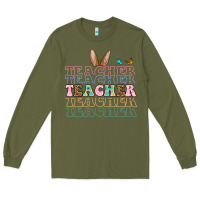 Army Green Easter bunny Teacher Long Sleeve Tee - OliviaCreatesArt
