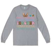 Heather Grey Easter bunny Teacher Long Sleeve Tee - OliviaCreatesArt