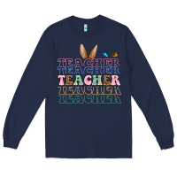 Navy Easter bunny Teacher Long Sleeve Tee - OliviaCreatesArt