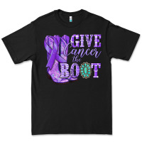 Black Give Cancer the boot purple ribbon Premium Tee - NancyCooperArtShop