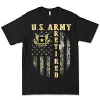 Black US ARMY Retired  Distressed American Flag Patriotic Premium Tee - longCreatives