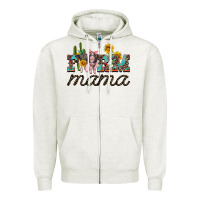 Oatmeal Heather farm mama with baby pigs Zipper Hoodie - Artiststas