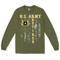 Army Green US ARMY Retired  Distressed American Flag Patriotic Long Sleeve Tee - longCreatives