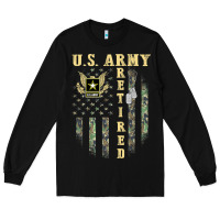 Black US ARMY Retired  Distressed American Flag Patriotic Long Sleeve Tee - longCreatives