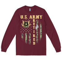Burgundy US ARMY Retired  Distressed American Flag Patriotic Long Sleeve Tee - longCreatives