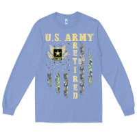 Colony Blue US ARMY Retired  Distressed American Flag Patriotic Long Sleeve Tee - longCreatives