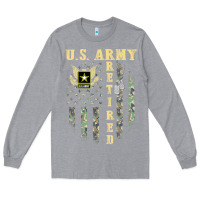 Heather Grey US ARMY Retired  Distressed American Flag Patriotic Long Sleeve Tee - longCreatives