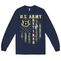Navy US ARMY Retired  Distressed American Flag Patriotic Long Sleeve Tee - longCreatives