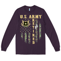 Plum US ARMY Retired  Distressed American Flag Patriotic Long Sleeve Tee - longCreatives