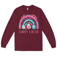 Burgundy Happy Easter eggs rainbow Long Sleeve Tee - OliviaCreatesArt